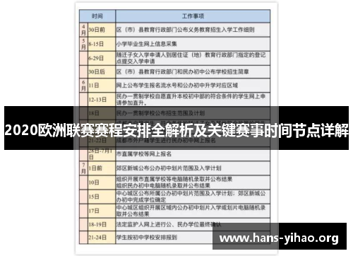 2020欧洲联赛赛程安排全解析及关键赛事时间节点详解